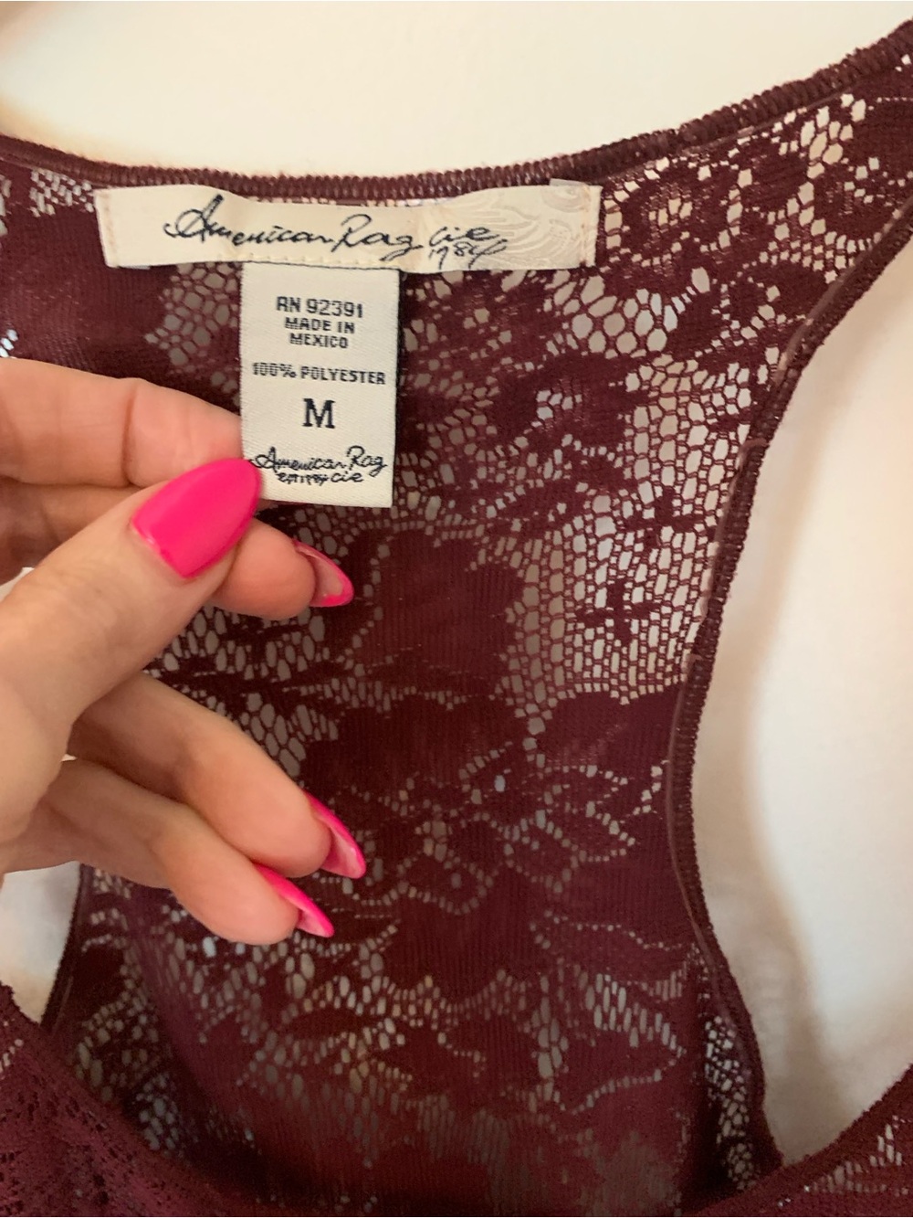 American Rag Burgundy Lace Racerback Tank - Picture 2 of 4